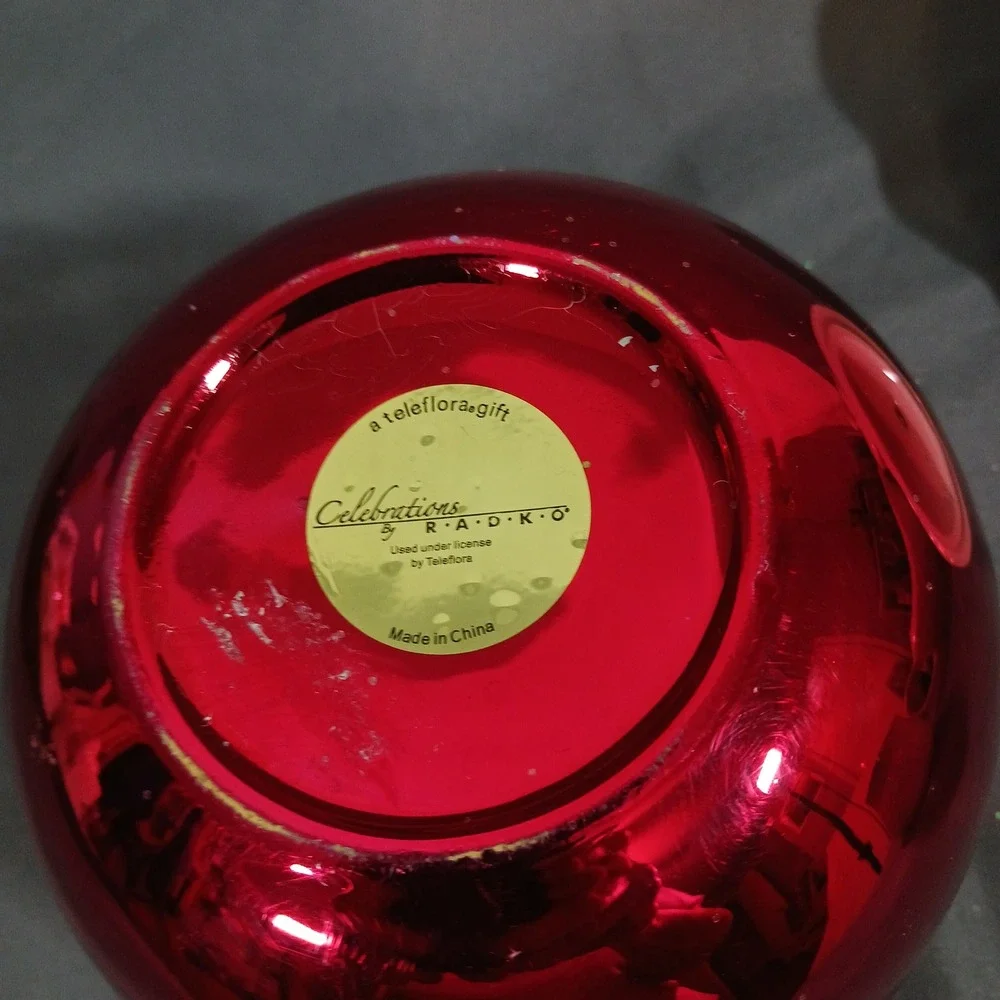 Radko Ornament Jar Red Excellent Glitter Snow Lidded Ceramic Gift